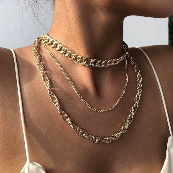 NWT Three Layer Boho Chic Gold Choker Necklace - Picture 3 of 8